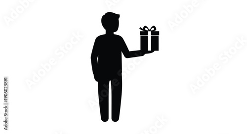 A person holding a gift depicted in stark contrast silhouette