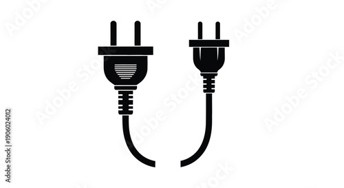 Two electrical plugs depicted in a stark black silhouette