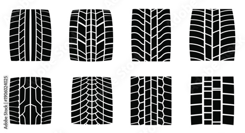 Black tire tread patterns arranged in a grid bold silhouette