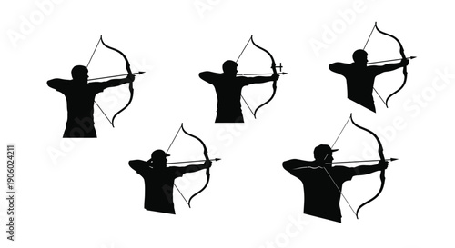 Archers in various poses depicted in a striking silhouette