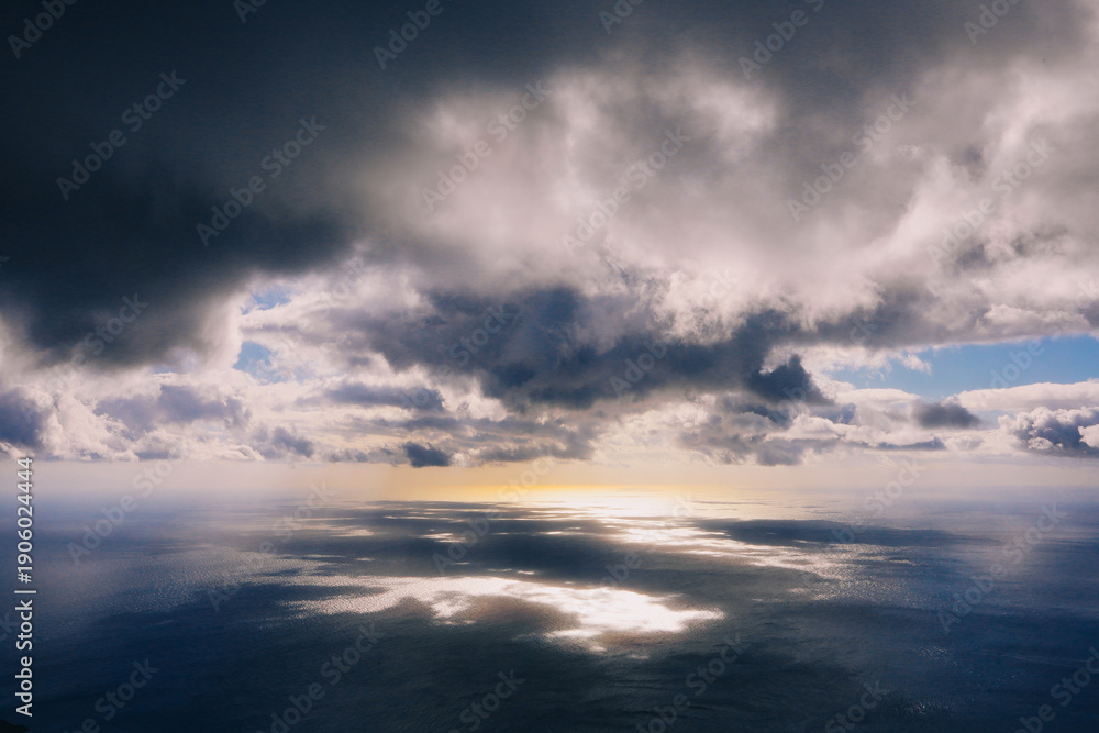 Fototapeta premium View of the Atlantic ocean from Crater Of The San Antonio Volcano in dramatic weather On The Island Of La Palma In The Canary Islands.