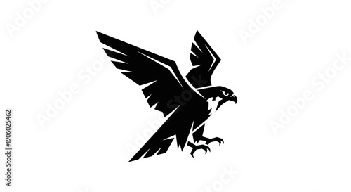Schilderij op canvas Soaring falcon silhouette on white background