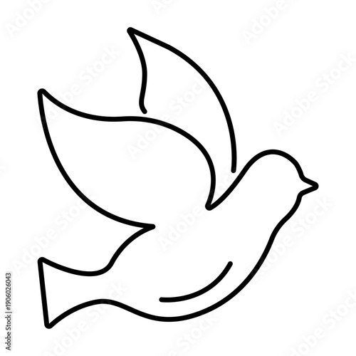 Dove sign. Peace symbol. Vector linear illustration. Silhouette of flying dove, symbol of peace hope and purity.