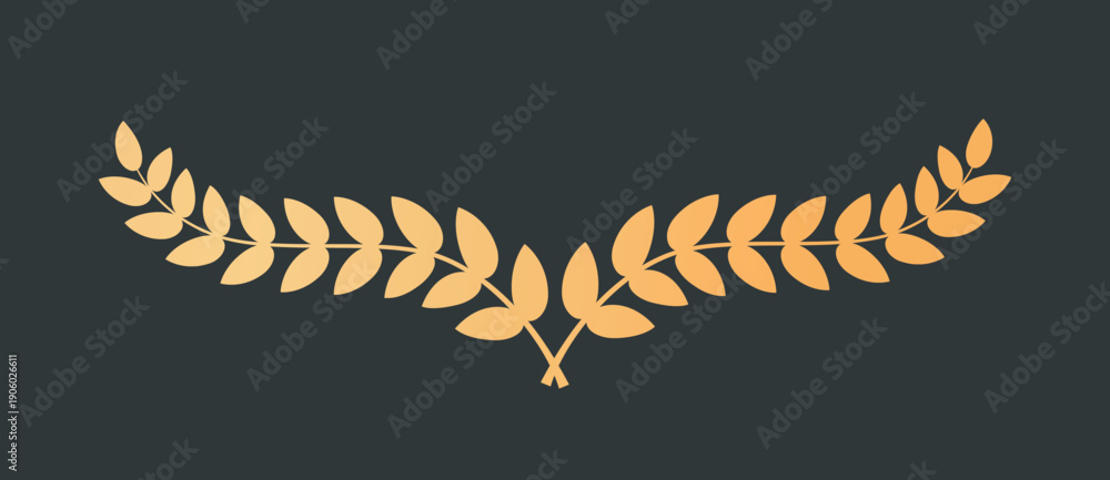 Obraz premium Golden laurel wreath. Luxury insignia and badge. Award and reward. Trophy and prize for winner of competition. Ornament and decorative element. Flat vector illustration