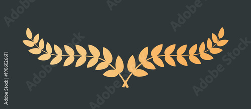 Golden laurel wreath. Luxury insignia and badge. Award and reward. Trophy and prize for winner of competition. Ornament and decorative element. Flat vector illustration