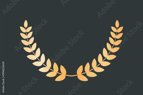 Golden laurel wreath. Luxury insignia and badge. Award and reward. Two bright branches, floral and ornament. Template and layout. Flat vector illustration