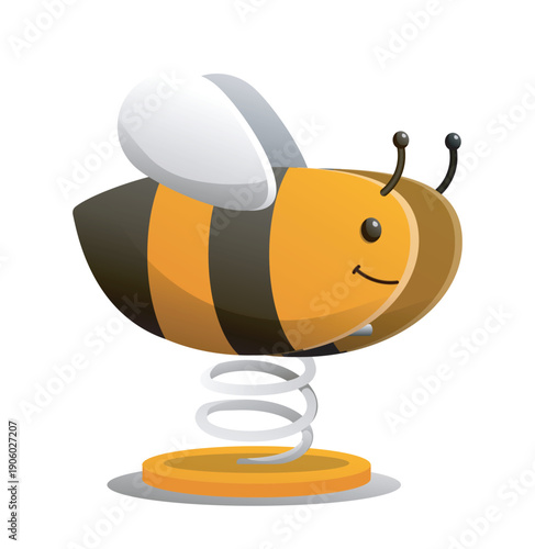 Kids playground element. Wooden bee swing. Entertainment and recreation area for kids and children. Kindergarten or school area. Backyard and ground. Flat vector illustration