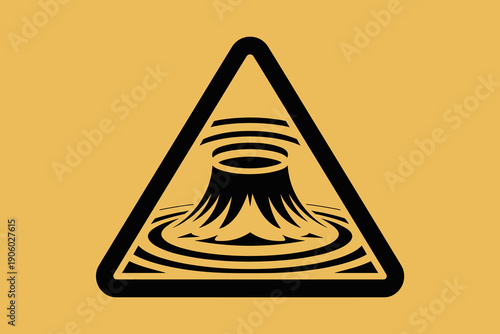 Black vortex funnel shape inside warning triangle symbol abstract danger hazard concept for alert or caution signage graphic danger symbol representing risk gravity or instability warning sign concept