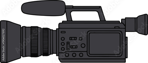 Professional digital video camera in profile, minimalist vector illustration