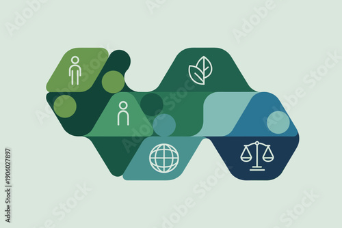 Abstract infographic representing ESG concept with icons for people environment and balance for corporate sustainability and social responsibility in business presentations and reports vector illustra