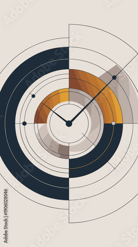 Abstract circular diagram representing time management and project planning with clock hands indicating progress and deadlines modern graphic design for business strategy and corporate success concept