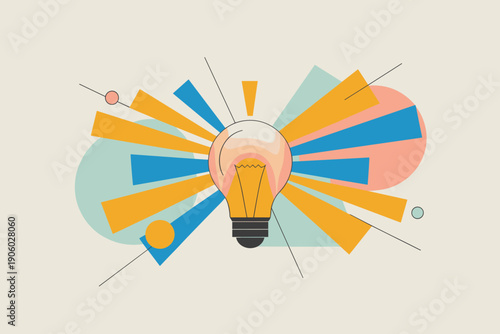 Bright idea lightbulb concept illustration with abstract geometric shapes radiating outwards for innovation creativity and inspiration in business technology and startup industries modern graphic desi