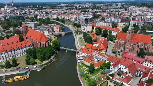 Grand Aerial Orbit of Ostrów Tumski and the Odra River Islands