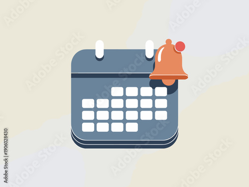 Digital calendar with notification bell alert icon modern flat illustration symbolizing important date reminder event planning deadline management and scheduling concept for business and personal orga