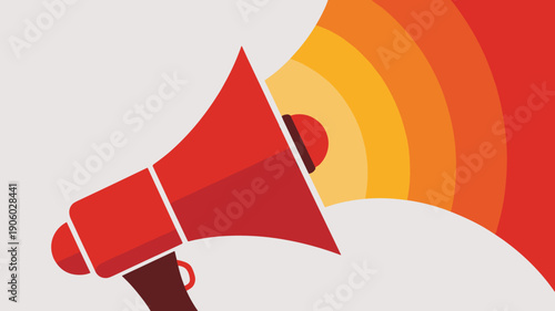 Red megaphone broadcasting sound waves concept announcement or promotion communication symbol modern graphic representation for marketing advertising public relations news and information sharing loud