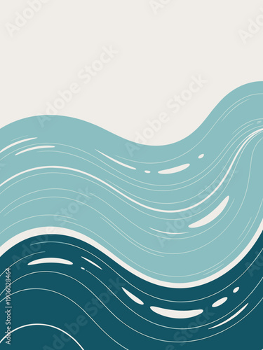 Abstract flowing water waves background modern minimalist design in calming blue and teal tones with delicate white lines representing gentle movement and tranquility for serene nature themes relaxati