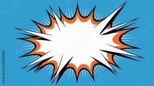 Comic book explosion blank speech bubble with radial lines on blue background dynamic action sound effect graphic element for advertising marketing and design projects vintage retro pop art style temp
