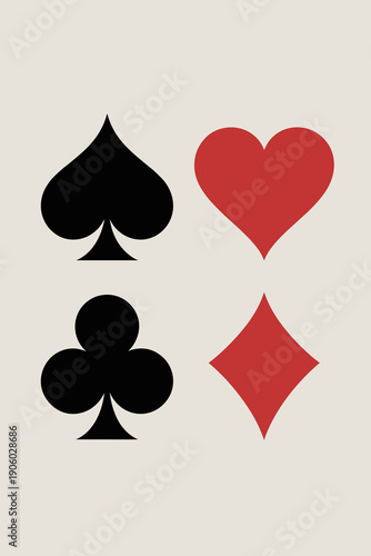 Playing card suits spade heart club diamond minimal graphic design simple abstract pattern for casino gambling games entertainment concept with bold colors and clean lines for web or print backgrounds