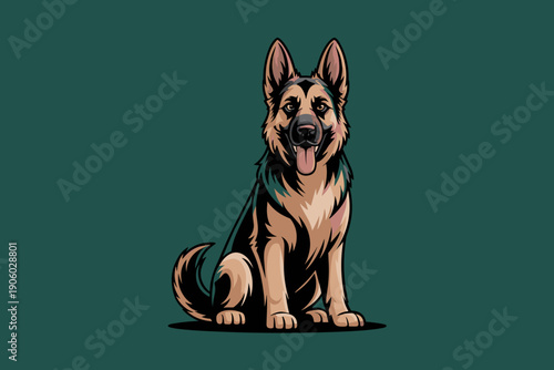 German Shepherd dog sitting alertly with tongue out stylized illustration vector graphic friendly loyal companion animal mascot for pet services security companies veterinary clinics and dog lovers we