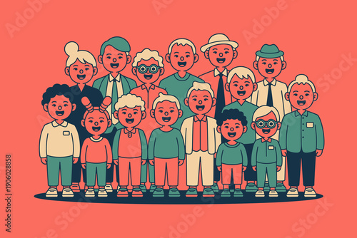 Diverse group of cartoon people standing together smiling happy family and friends illustration for community connection concepts professional team diversity and inclusion in business and education th