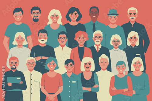 Diverse group of people smiling together representing community unity diversity inclusion teamwork professional collaboration modern society multiethnic multigenerational workforce concept illustratio