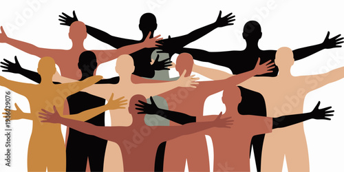 Diverse group of people embracing together symbolizing unity diversity inclusion and community support concept illustration for global connection and teamwork projects