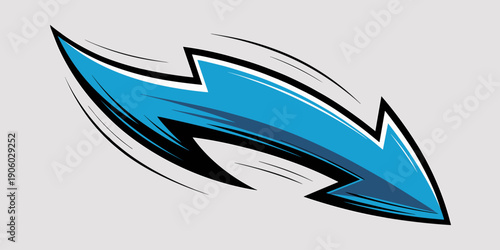 Blue arrow pointing down with sharp edges and motion lines dynamic design element for progress success direction growth strategy marketing business finance technology concept illustration