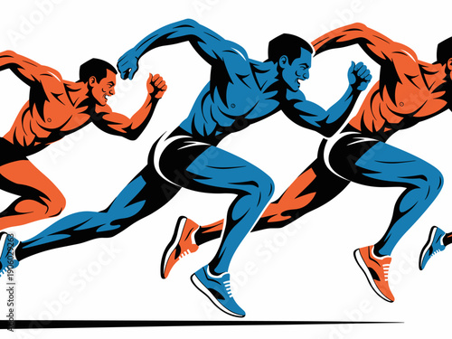 Athletic runners sprinting competitively on track during race event dynamic motion illustration for sports marketing motivational campaigns and fitness advertising depicting speed determination and vi
