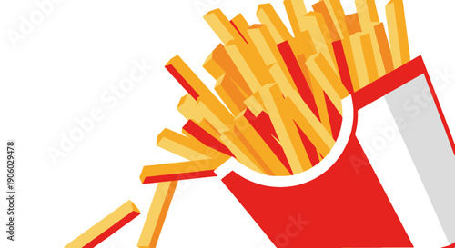 Geometric illustration of french fries in a red box on white background