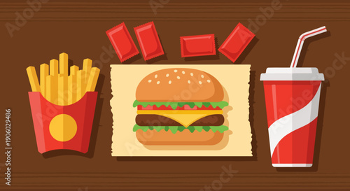 Classic flat design fast food meal vector illustration