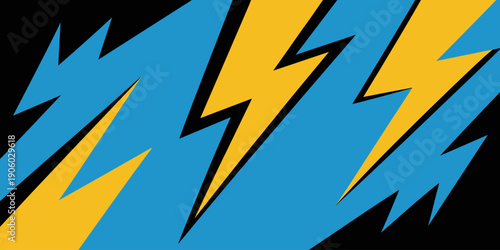 Bold yellow lightning bolt shapes on vibrant blue background with black accents dynamic energetic abstract pattern for technology science energy power concept modern graphic design