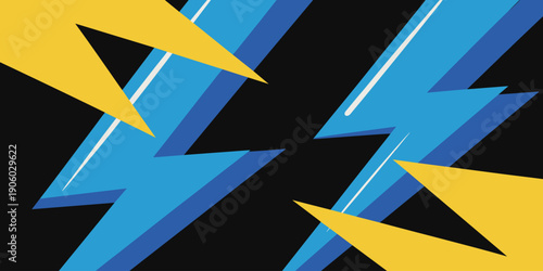 Blue lightning bolt shapes striking with yellow triangles on black background dynamic energy abstract background for power communication technology and innovation concepts dynamic graphic resource for