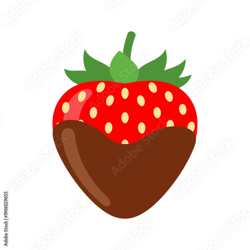 Chocolate Dipped Strawberry Flat Vector Icon Illustration