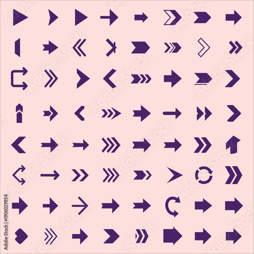 Specialized Collection of Right-Facing and Forward Progression Arrows Vector Icons for UI and Navigation Design