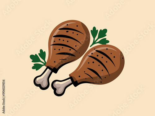 Grilled chicken drumsticks with parsley garnish simple illustration for food menus restaurants cafes advertising marketing websites and recipe blogs delicious poultry meal concept