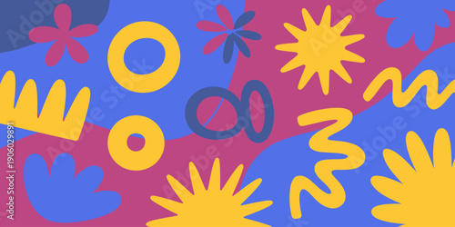 Abstract geometric shapes pattern modern flat design vibrant color blocking playful organic forms minimalist background for graphic design marketing presentations social media digital advertising crea