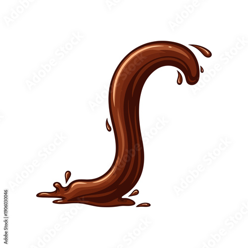 Liquid chocolate splash and flow, stream of melted dark sauce.