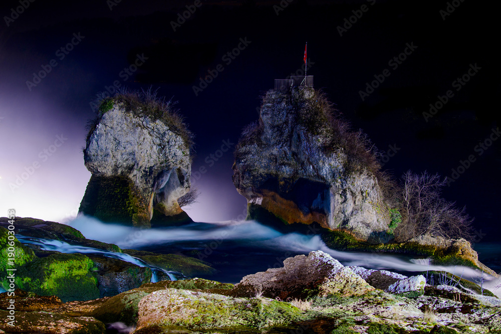 custom made wallpaper toronto digitalRugged coastline features stone formations and cascading water with fog