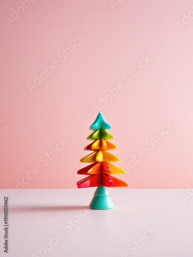 Candy-colored Christmas tree made of geometric shapes