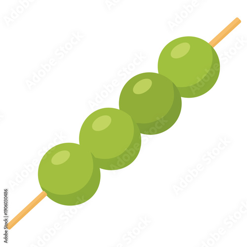 Japanese dessert dango in the form of four balls on a stick. Flat vector illustration on white background. Great for label, poster, print, menu