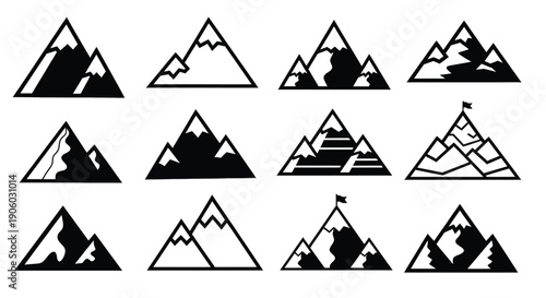 Collection of Black Mountain Silhouette Icons.