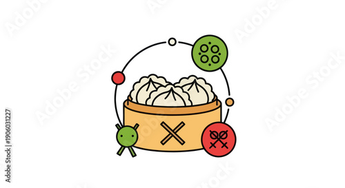 Steamed dumplings and bamboo steamer illustration