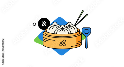 Steamed dumplings and chopsticks illustration