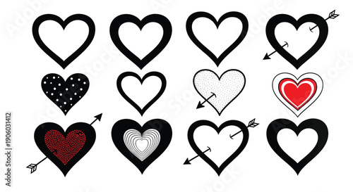 Collection of Heart Shapes with Arrows.