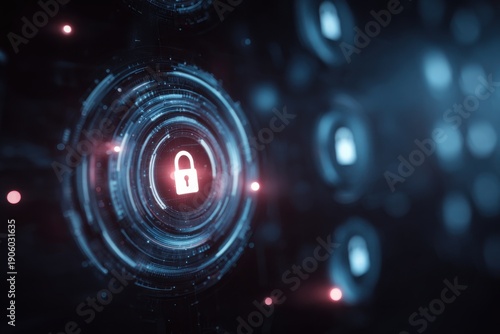 Wallpaper Mural Secure technology background showing cybersecurity protection and encrypted network layers, bright lighting, clean professional design. Torontodigital.ca