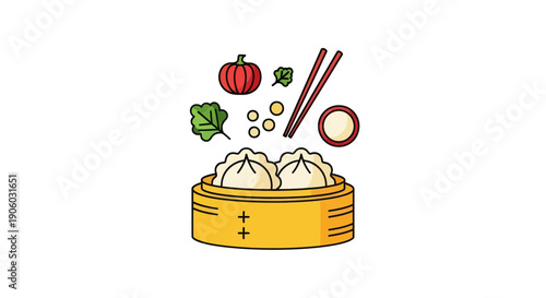 Steamed dumplings and ingredients illustration