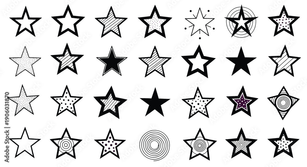 Fototapeta premium Collection of Various Black and White Stars.