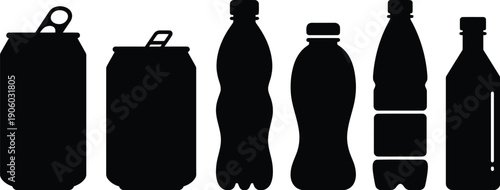 Collection of Various Beverage Containers Silhouettes.