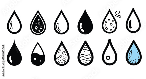 Collection of Various Droplet Illustrations and Designs.
