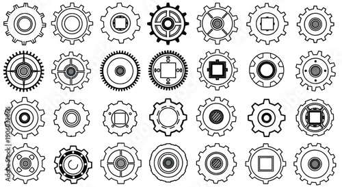 Collection of Various Gear Icons and Symbols.